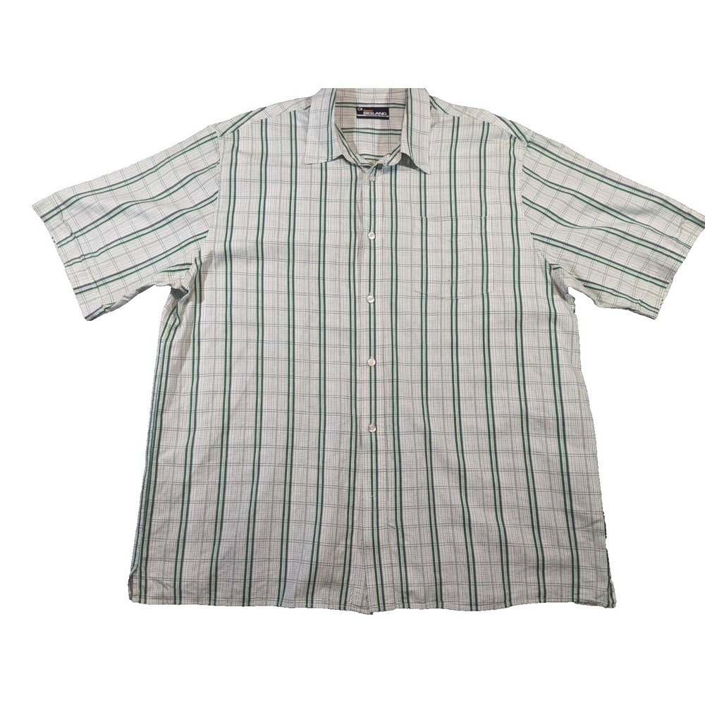Empire Bigland Men's Short Sleeve Shirt 3XL Plaid Green Cotton Button Up - EUC